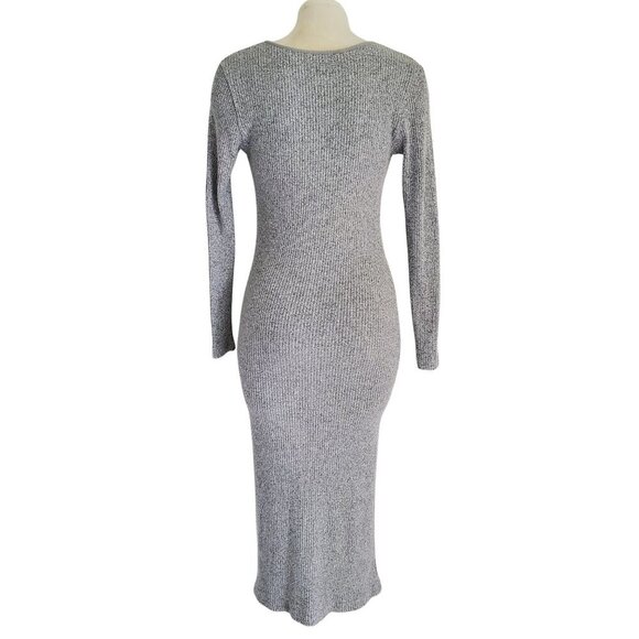ZARA Henley Heather Gray Ribbed Polo Neck Soft Midi Dress Scandi Girl Size M - Picture 5 of 16